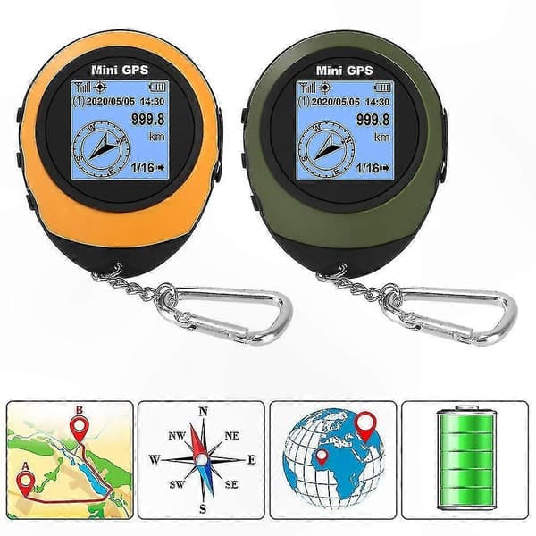 Bärbar GPS-navigator med kompass för resor och vandring, satellitspårning, gul