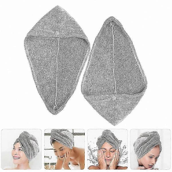 2-pak blød koralfleece hårtørringshætte absorberende badehåndklæde til hårpleje -Z Harmaa 65,00X25,00X1,50CM