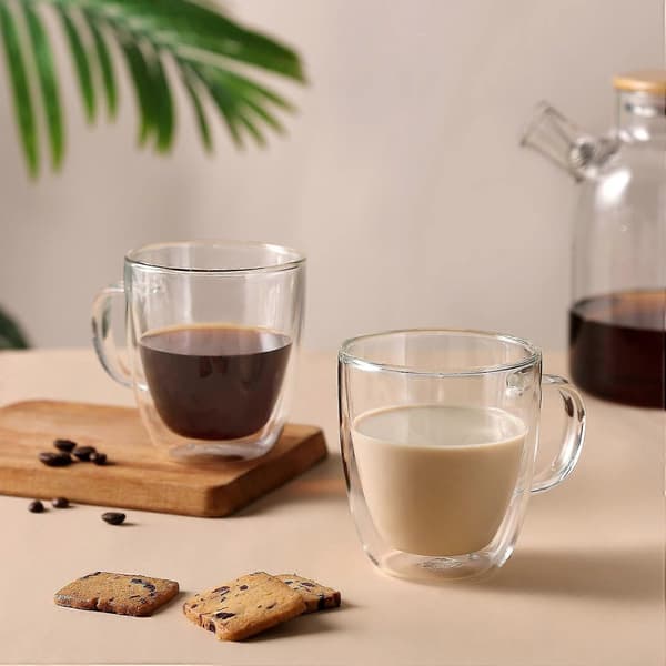 【03】4 Large Double Walled Insulated Coffee Mugs 350ml for Cappuccino, Hot Drinks, Dishwasher Safe, Durable Design