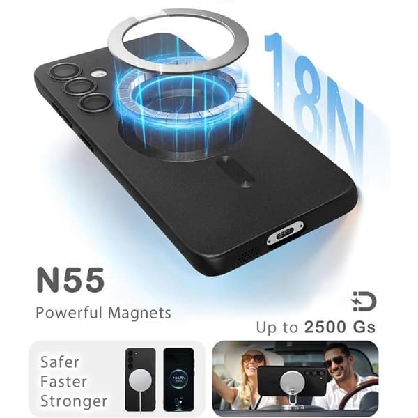【03】Beskyttelse til Samsung Galaxy A57 5G, flydende silikone med magnetisk ring - Sort - 2 hærdede glas Svart