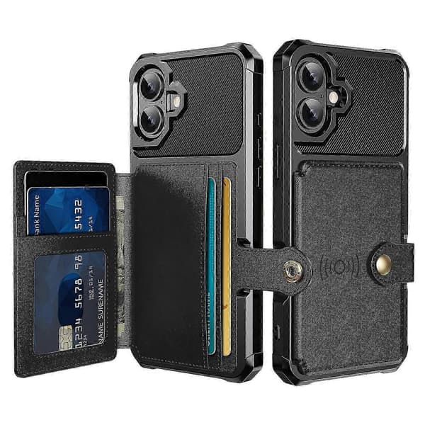 Til iPhone 17 Etui med kortholder PU Læder + TPU Telefon Bagcover