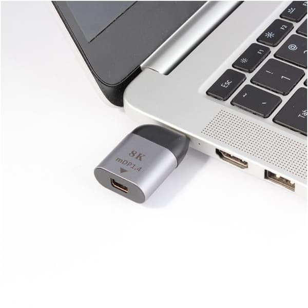 USB C til Mini DisplayPort-adapter 8K ved 60Hz understøtter 3D og HDCP 1.4 og 2.2 10 cm aluminium
