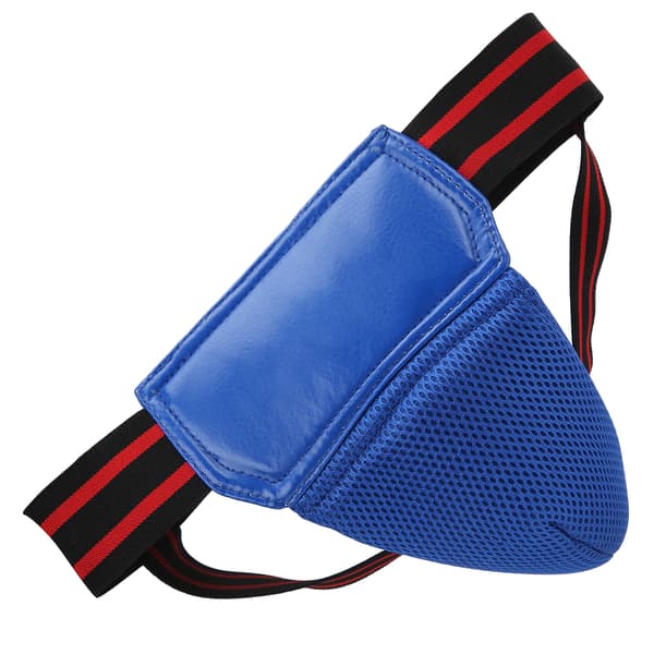 Boks Lyskebeskytter PU Læder Åndbar Jockstrap til Kickboxing Muay Thai Blå