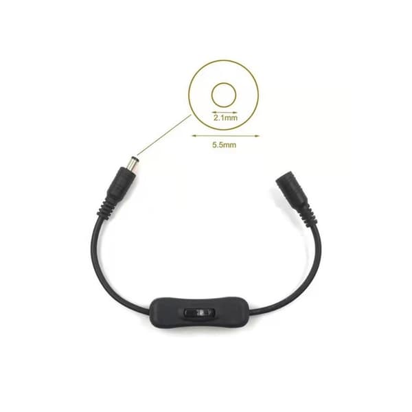 3 stk, 5,5 mm x 2,1 mm inline strømafbryder til LED-lysbånd, DC-kabel med afbryderknap til DC 5V bordlampe, ventilator, kamera