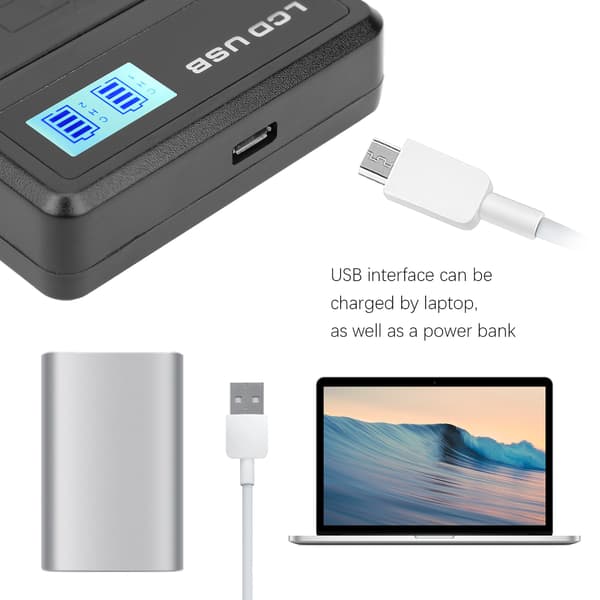 Bærbar NPBN1 USB Kamera Dobbelt Oplader med LCD Display