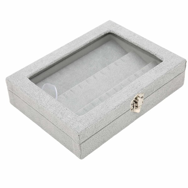 Pin Display Case Ordnet Opbevaring Gennemsigtigt Glaslåg Støvtæt Medalje Skyggeboks til Hjem Smykkebutik Grå Lille