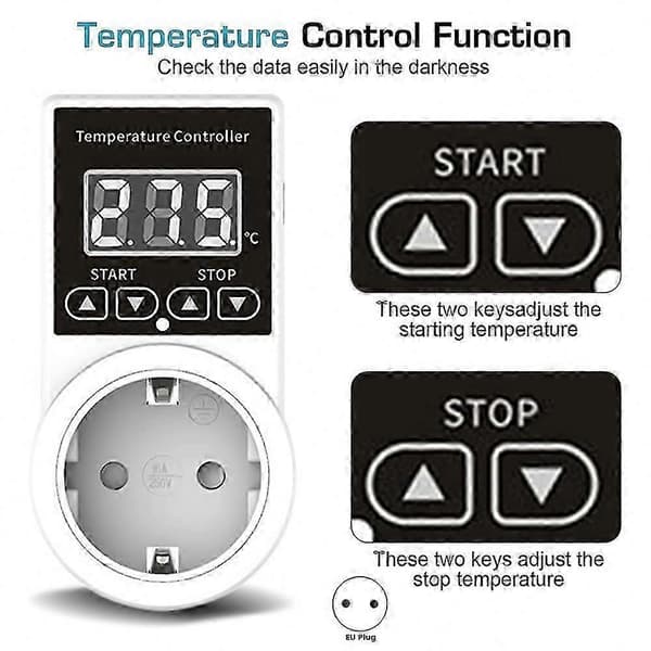 2-pak temperaturkontrolstik med sensor, digital termostat EU-stik, vandtæt temperaturafbryder White