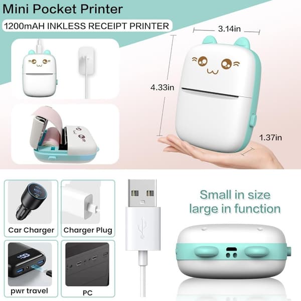 Mini Printer Bluetooth 200 Dpi Etiketprinter, Mini Fotoprinter / Printer