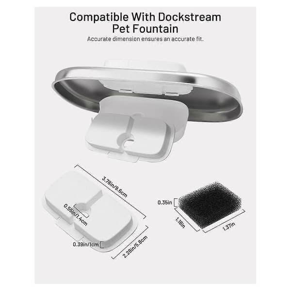 【03】12-pak Erstatningsfilter til Dockstream Trådløs Kattevandfontæne PLWF005/PLWF115/WF105, Dyrefontænefilter White Black