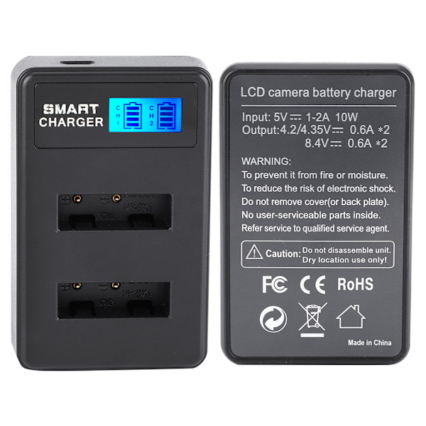 Bærbar Rejse Udendørs USB Opladning LCD Dobbelt Slots Oplader til NP-BX1 Batteri Sort