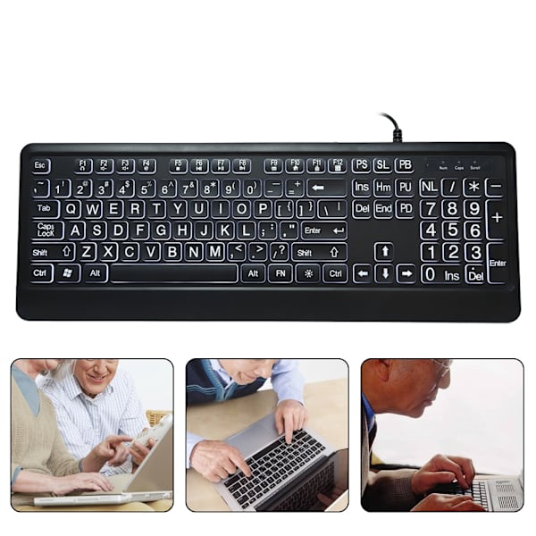Ergonomisk USB Interface Multimedia LED Hvidt Baggrundsbelyst Tastatur til Ældre