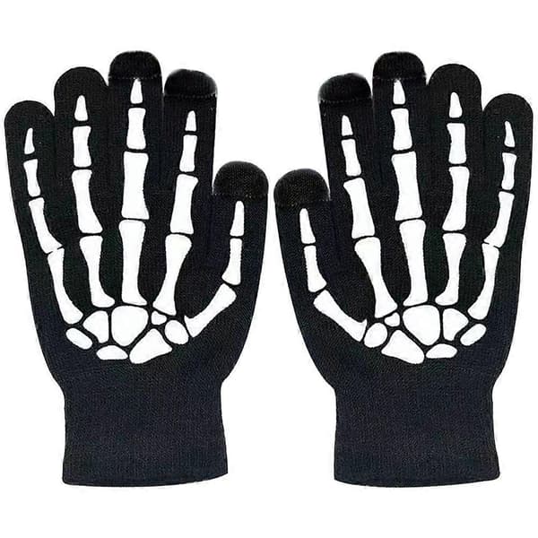 【03】1 par Halloween-kraniehandsker Lysende skeletthandsker Udendørshandsker Stilfulde handsker Sort Black 23X11cm