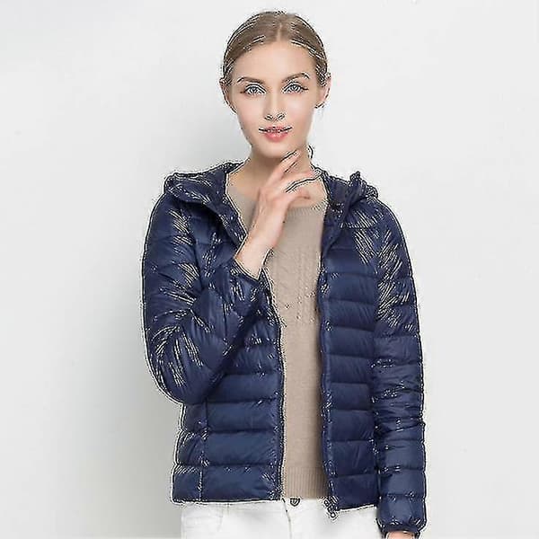 Kvinders ultralette dunjakke hvid andedunsjakke med hætte langærmet varm slank parka Navy blue s
