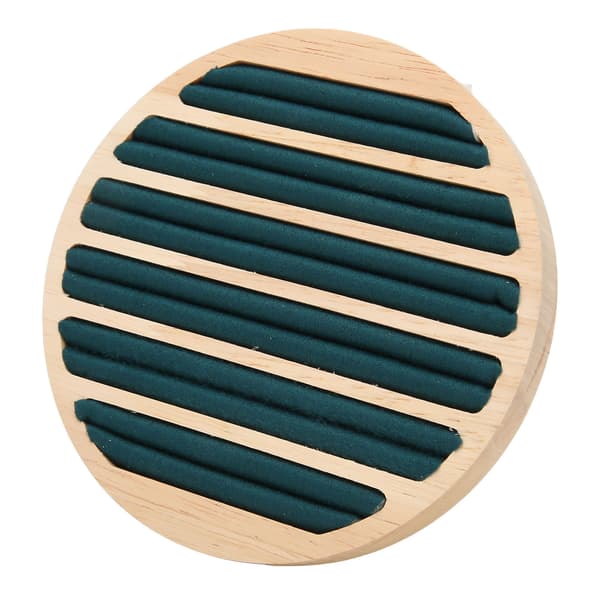 Træ 6 Slots Rund Form Ring Ørering Opbevaringsbakke Grøn Flanell Display Smykkeholder