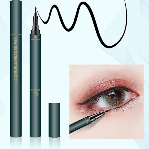 2 i 1 Dubbel Eyeliner Mascara Vattentät Snabbtorkande Ögonfranspenna Svettsäker Kladdfri Makeup Eyeliner