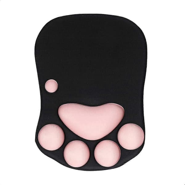 Sød musemåtte med håndledsstøtte, kattepote musemåtte til computer skridsikker gaming musemåtte glat ergonomisk musemåtte med håndledsstøtte, sort+pink