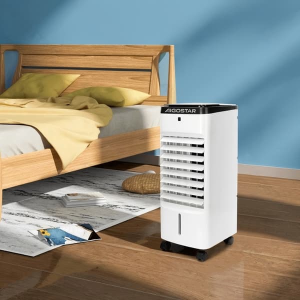 Aigostar luftkøler 60W, 3 hastigheder, 3,5L tank, 12-timers timer, touchscreen, bærbar køler med hjul