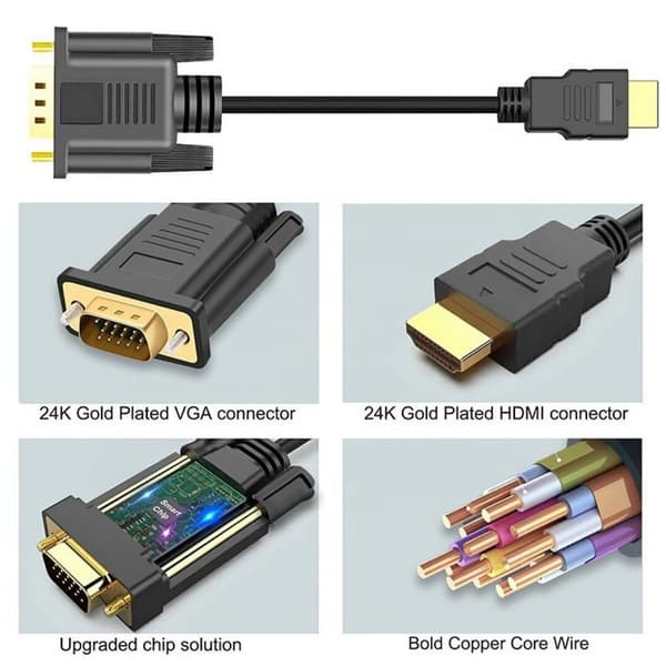HDMI til VGA-kabeladapter 1,8 m, VGA-konverter, HDMI til VGA-konverterkabel