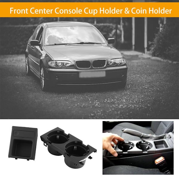 Bil Interiør Front Center Konsol Kopholder Møntholder til BMW E46 1998-2004 Sort