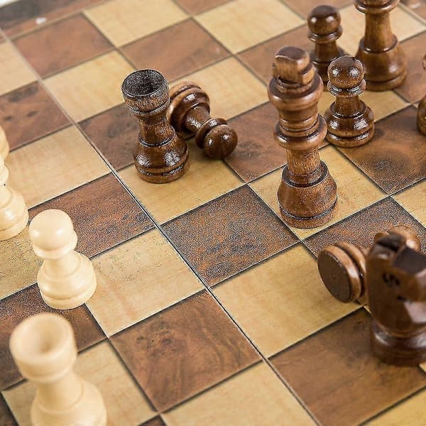 3 i 1 internationalt skaksæt i træ, backgammon brætspil, dam puslespil, foldbart skakbræt 24*24cm