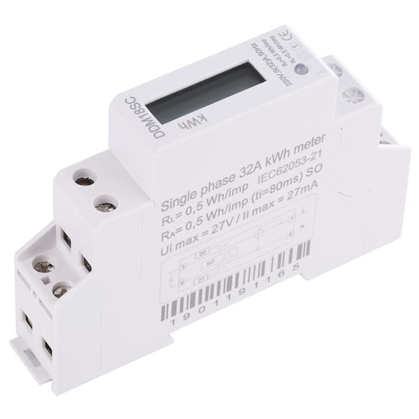 1P LCD Digital Display Enkeltfaset Din Skinne Elektricitet Strømforbrug Energimåler