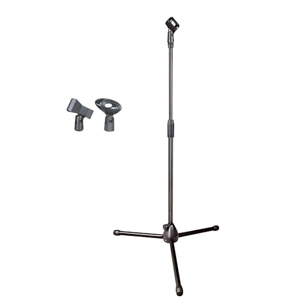 Justerbart Mikrofonstativ, Golvtripod med Klämma för Sång, Scenframträdande, Dubbla Mikrofonklämmor