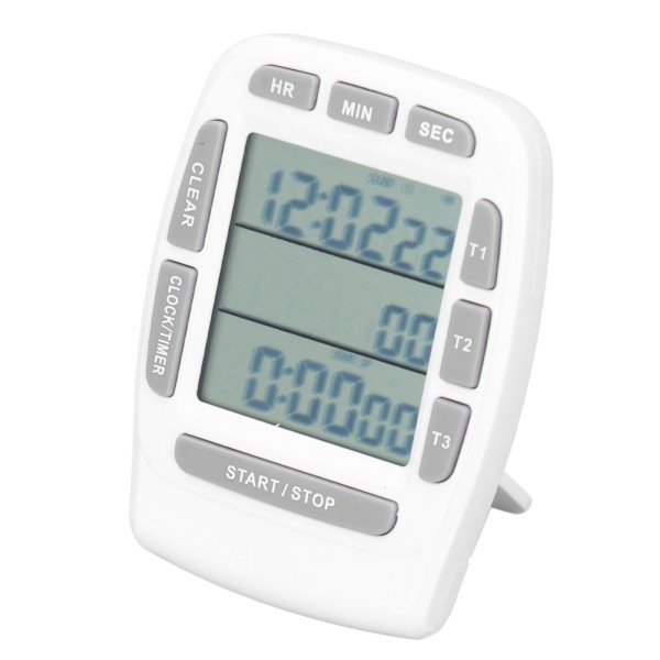 Triple Timer Ur Nedtælling Op 4.0x4.4cm LCD Display Multifunktion Hvid Indbygget Batteri