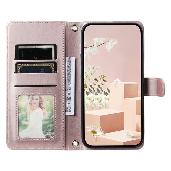 【03】SKALO iPhone 17 Pro Quilted Shoulder Strap Wallet Case - Rose Rosa guld Rosa guld pink