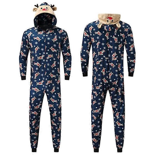 Matchende Familie Jule Rensdyr Pyjamas Hætte Bodysuit Heldragt Nattøj til Child 6t
