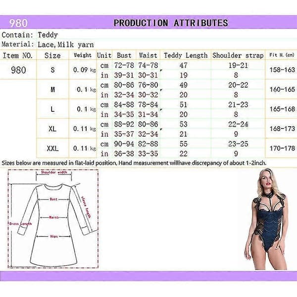 Dameundertøj Blondebody med dyb V-udskæring og teddy mini-babydoll BLUE S