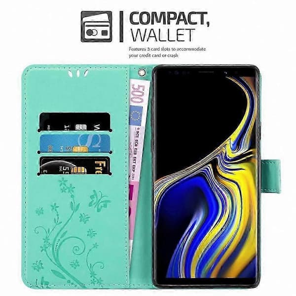 Kukkakuvioinen puhelinkotelo korttipaikalla Galaxy Note 9 -suojakuorelle FLORAL TURQUOISE Galaxy NOTE 9