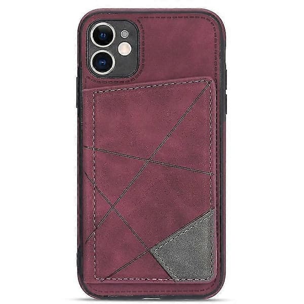 【03】Til kompatibel iPhone 12 Line kortholder telefoncover (vinrød) CJY Wine Red