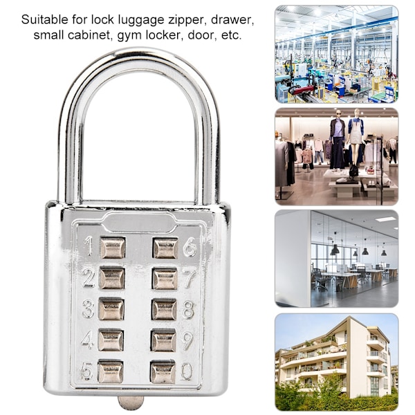 10-siffrig Tryckknapp Kombinationshänglås Blind Knapp Hänglås
