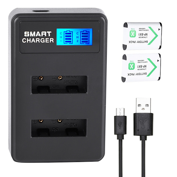 Bærbar Rejse Udendørs USB Opladning LCD Dobbelt Slots Oplader til NP-BX1 Batteri Sort