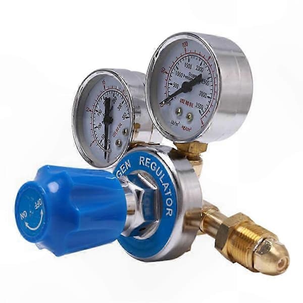 O2-regulator med dobbelt måler til iltbeholder, trykreducer, inhalator blue