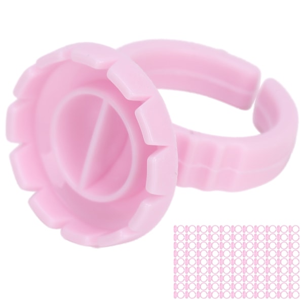 100 st Engångs Ögonfranslim Ring Kopp Ögonfransförlängning Limhållare Tillbehör Rosa