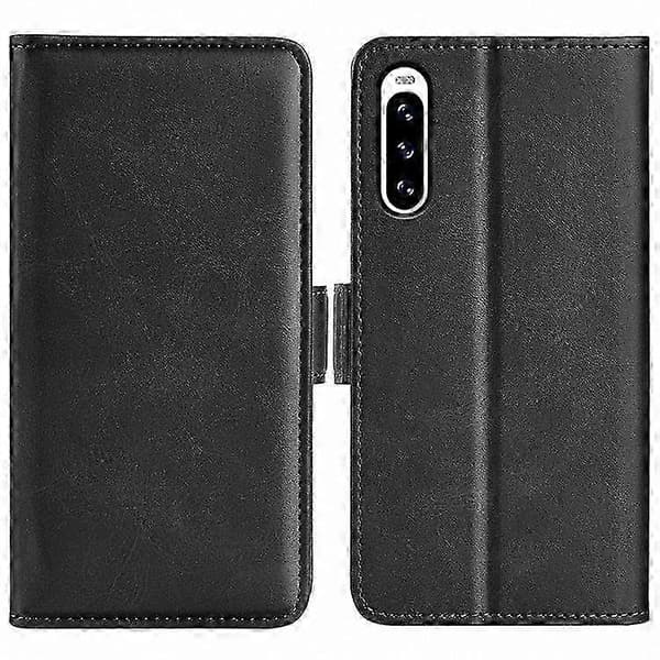 Läderfodral med stativfunktion och vadstruktur för Xperia 10 V plånboksfodral Black