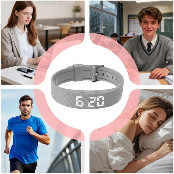 【03】Fitsleep 2025 Vibrerende Alarmbånd til Dyb Søvn - Lydløst Vækkeur Armbånd grey