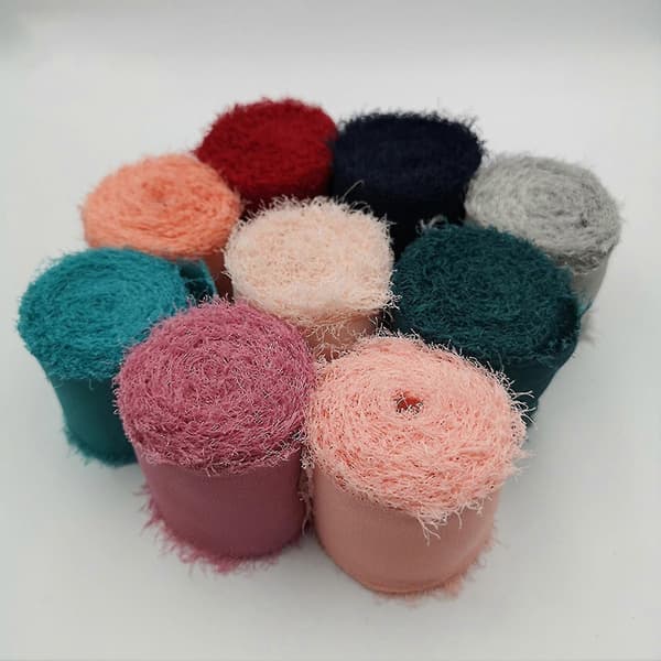 Frayed Kanted Wrinkle Chiffong Sidenband Bröllopsblommabukett Omslagsdekor Rekvisita Grey