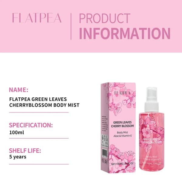 Grønne blade kirsebærblomst kropsspray, kvinders sprayparfume rose jasmin duft alkoholfri langvarig duft