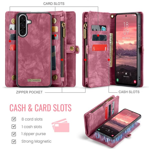 【03】CaseMe Multi-Slot 2 in 1 Lompakkokotelo Samsung Galaxy A56 Punainen