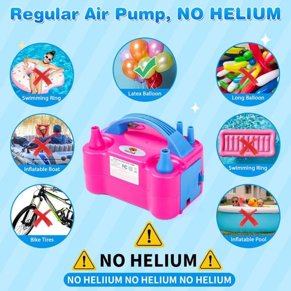Elektrisk ballongpump 600W med dubbla munstycken för snabb uppblåsning