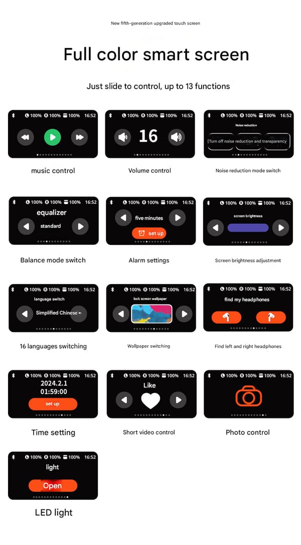 【03】Trådløse Bluetooth-hovedtelefoner, støjreducerende Bluetooth-hovedtelefoner, fuldfarveskærm in-ear-hovedtelefoner, kompatible med iPhone og Android. A13 PRO（APP version）