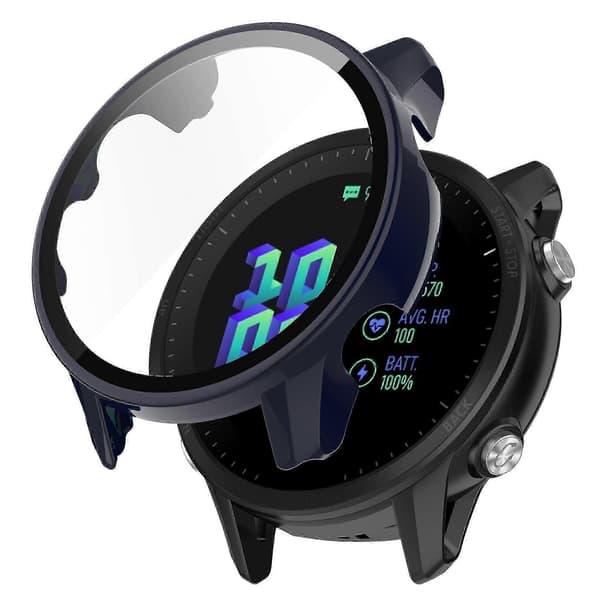 Garmin Forerunner 955 -kellon täysi suojaus kova PC-kotelo karkaistulla lasinäytönsuojalla zy -XN Ink Blue