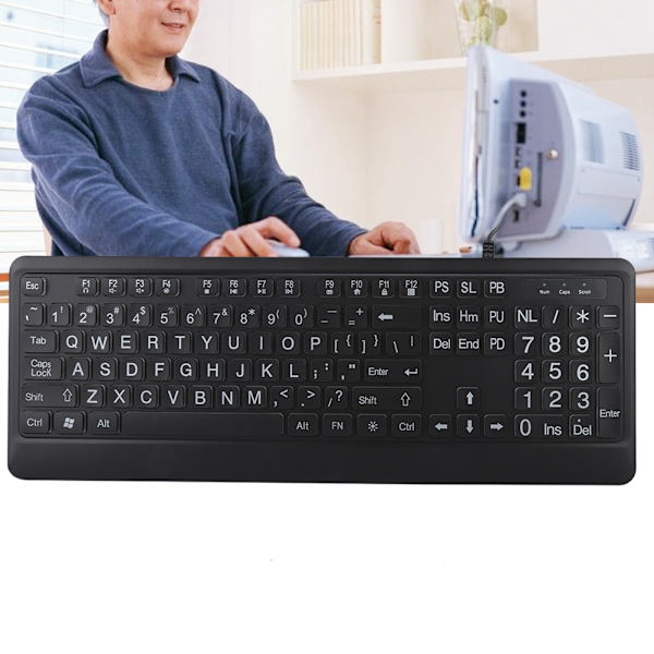 Ergonomisk USB Interface Multimedia LED Hvidt Baggrundsbelyst Tastatur til Ældre