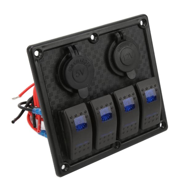 4-vejs vippekontaktpanel LED Vandtæt Dobbelt USB-ladeport 12-24V DC 4,8A til autocampere YachtsBlue