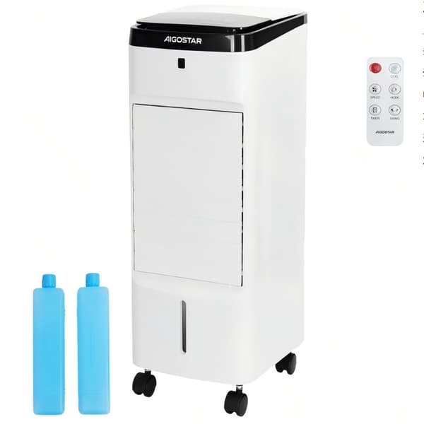 Aigostar luftkøler 60W, 3 hastigheder, 3,5L tank, 12-timers timer, touchscreen, bærbar køler med hjul