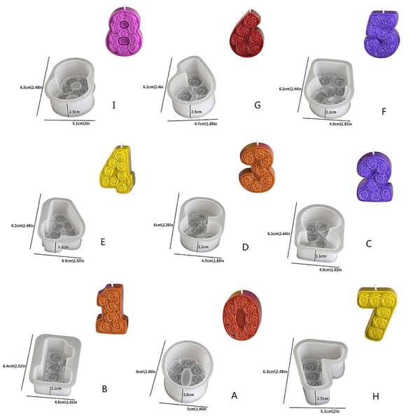 0-8 Rose Nummer Lysform Silikoneforme Duftlysforme Fondantkageforme Støbeforme Gipsforme 0 Rose Numbers