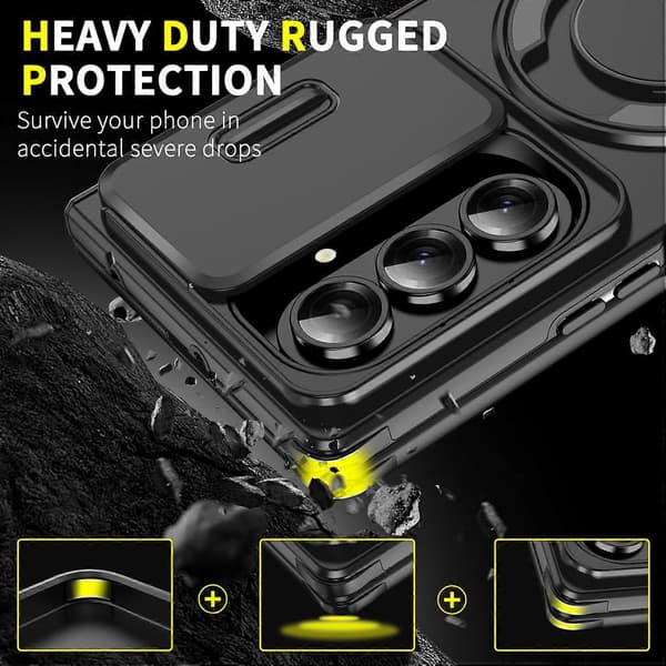 【03】Skjutbart Camshield Ringhållare Telefonfodral Black Black For Samsung Galaxy Z Fold7 5G