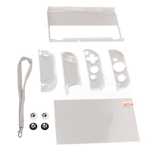 Spelkonsol Skyddskit Bärväska Transparent Fodral Skärm Härdad Film Silikon Joystick Skydd för Switch OLED Grå